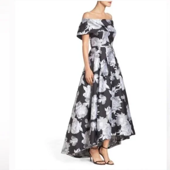 EUC Vince Camuto Black Floral Jacquard Off-the-Shoulder Formal Dress - Women's 6 - Picture 7 of 13